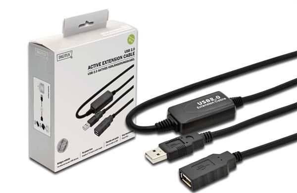 Кабель DIGITUS USB-A (M/F) заряджання/синхронізації, 10м, активний, чорний