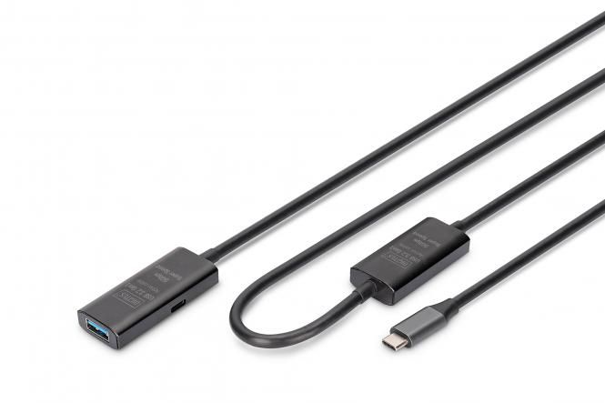 Подовжувач DIGITUS USB 3.2 Gen1 Active Cable 5G, C/M-A/F, 10м, чорний