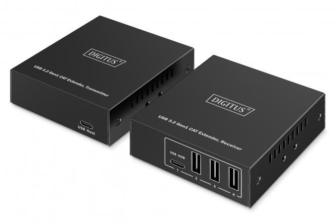 Подовжувач DIGITUS USB 3.2 Gen1, для використання з кабелем Cat6A, до 100 м, 3 х USB-A, 1 x USB-C, чорний