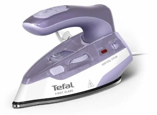Праска Tefal дорожня First Class, 1000Вт, 65мл, паровий удар -45гр, нерж. сталь, біло-фіолетовий