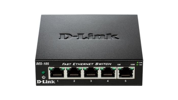 Комутатор D-Link DES-105/E 5xFE, Некерований, Метал