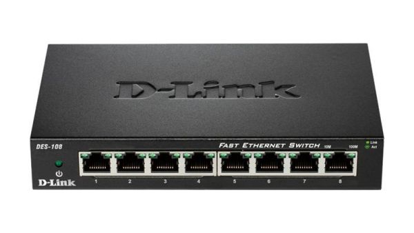 Комутатор D-Link DES-108 8xFE, Некерований, Метал