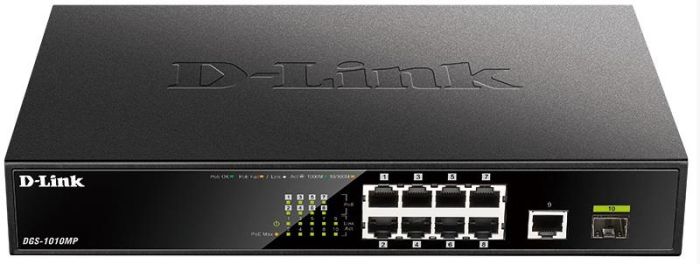 Комутатор D-Link DGS-1010MP 9xGE PoE, 1xSFP, 125W