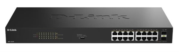 Комутатор D-Link  DGS-1018P 16x1GE PoE+, 240Вт, 30Вт/порт, Некерований