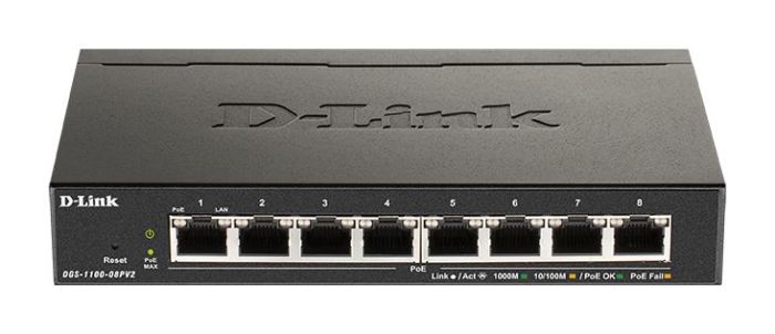 Комутатор D-Link DGS-1100-08PV2 8xGE PoE 64Вт, EasySmart