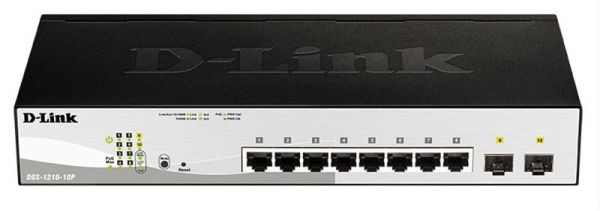 Комутатор D-Link DGS-1210-10P 8xGE PoE, 2xSFP, WebSmart