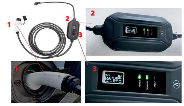 Кабель зарядний DIGITUS EV Single Phase, 230V, 8-16А, 5 m, Schuko to Type 2, з блоком керування та індикуації заряду