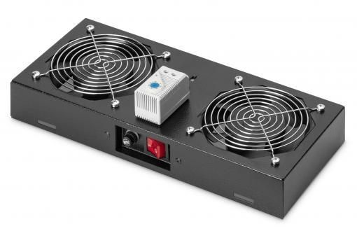 Блок вентиляторів DIGITUS 19" Roof Wall Mount, 2 fans, thermostat, RAL 9005