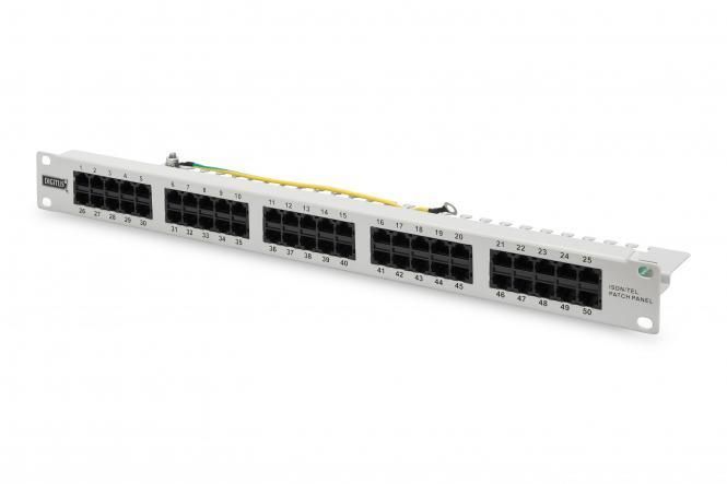 Патч-панель DIGITUS CАТ 3 UTP, 19", 1U, 50 портів, зібрана, сіра