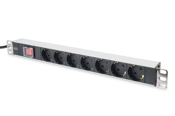 Пристрій розподілу електроживлення DIGITUS 1U, 7xSchuko, 16A, 250V, вимикач, вилка Schuko