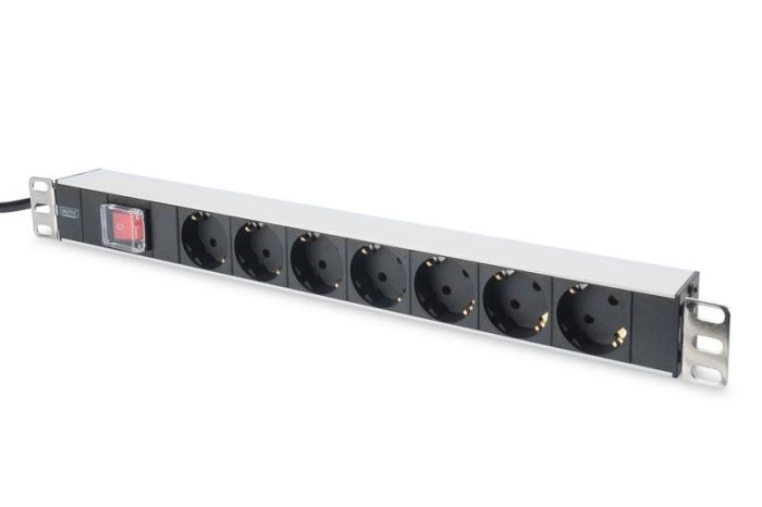 Пристрій розподілу електроживлення DIGITUS 1U, 7xSchuko, 16A, 250V, вимикач, вилка Schuko