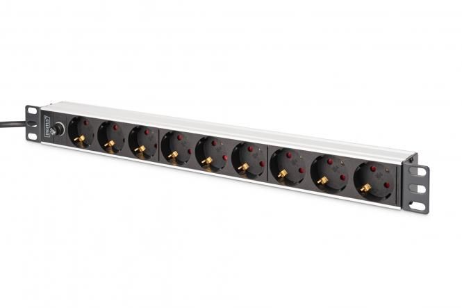 Пристрій розподілу електроживлення DIGITUS 1U, 8xSchuko, 10A, 250V, запобіжник, вилка C14