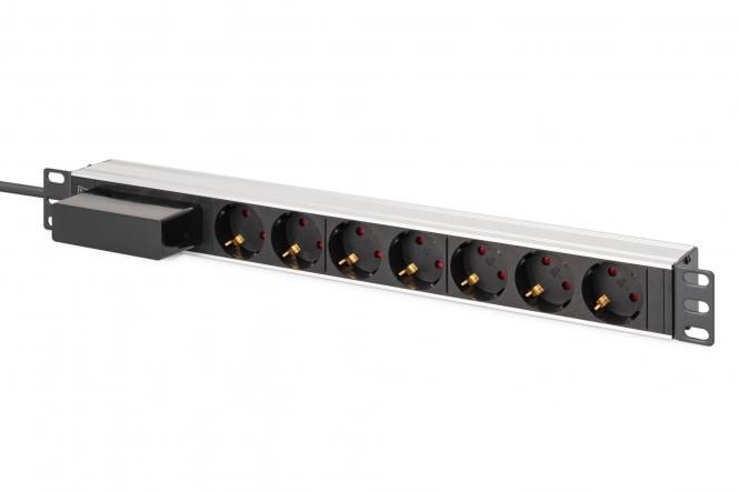 Пристрій розподілу електроживлення DIGITUS 1U, 7xSchuko, 16A, 250V, автомат, вилка Schuko