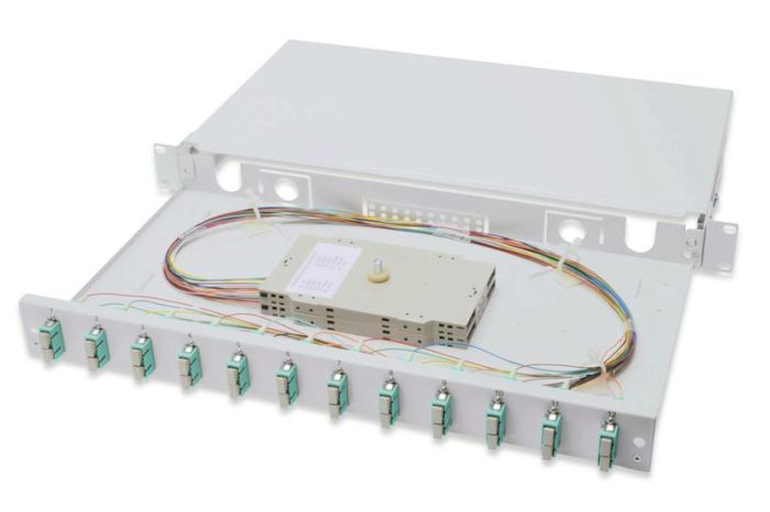 Оптична панель DIGITUS 19' 1U, 12xSC duplex, incl, Splice Cass, OM3 Color Pigtails, Adapter
