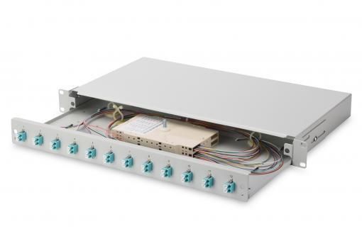 Оптична панель DIGITUS 19' 1U, 12xLC duplex, incl, Splice Cass, OM3 Color Pigtails, Adapter