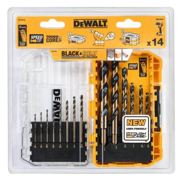 Набір свердел по металу DeWALT Black&Gold HSS-G 1-8мм, кейс, 14шт