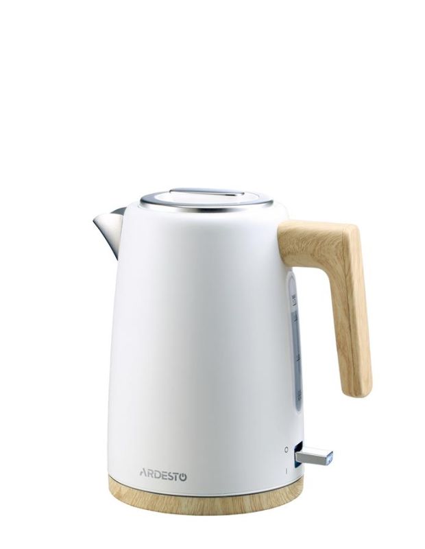 Електрочайник ARDESTO Wood Modern, 1.7л, метал, мат, Strix, білий