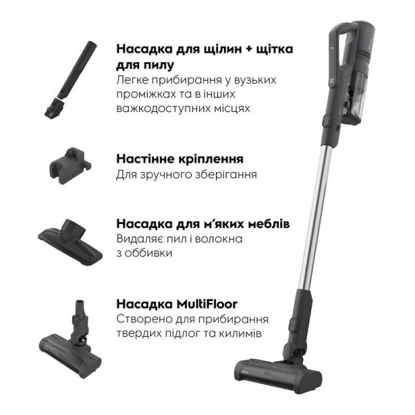 Пилосос Electrolux бездротовий, конт пил -0.3л, автон. робота до 50хв, вага-1.9кг, HEPA10, 3 насадки, синій