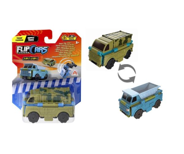 Машинка-трансформер Flip Cars 2в1 Військовий транспорт, Військова вантажівка і Самоскид