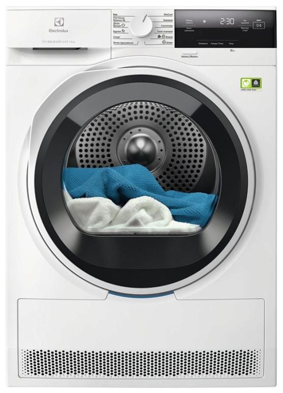 Сушильна машина Electrolux тепловий насос, 9кг, A+++, 64см, дисплей, інвертор, білий