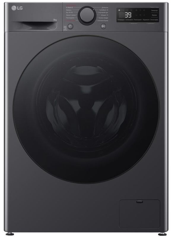 Пральна машина LG фронтальна, 9кг, 1200, A, 48см, дисплей, пара, інвертор, чорний