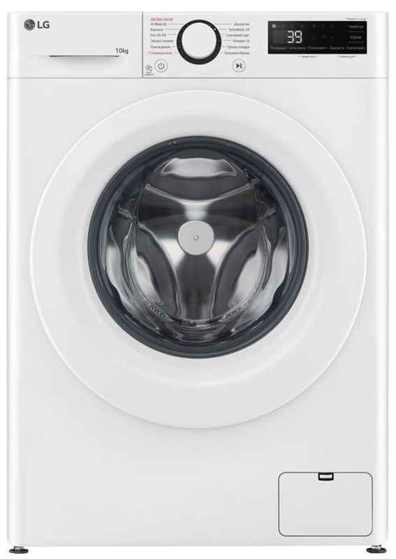 Пральна машина LG фронтальна, 10кг, 1400, A, 57см, дисплей, пара, інвертор, білий
