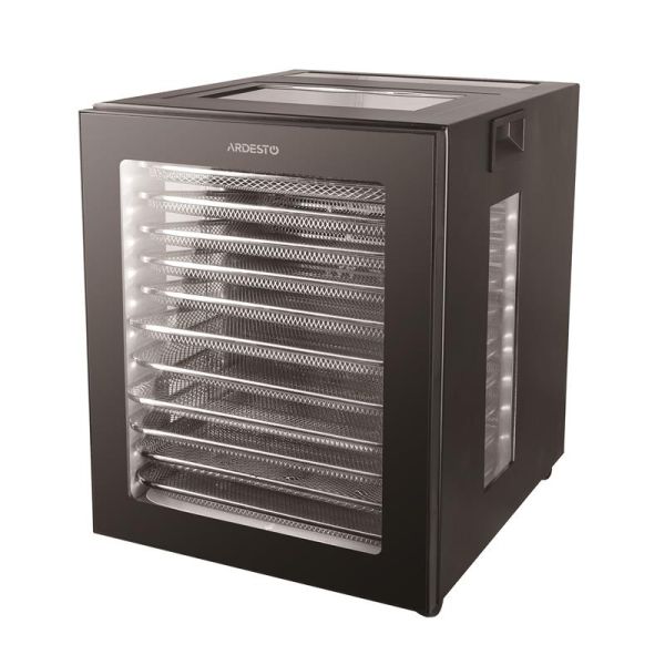 Сушарка для продуктів  ARDESTO FDB-1242, 850Вт, піддонів -12x3см, макс-70°С, таймер, електр. управління, нерж., чорний