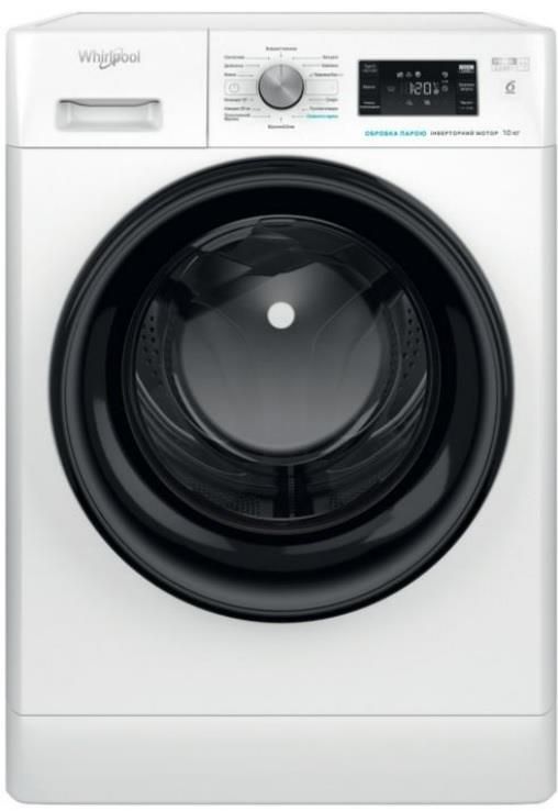 Пральна машина Whirlpool фронтальна, 10кг, 1400, A, 60см, дисплей, пара, інвертор, люк чорний, білий