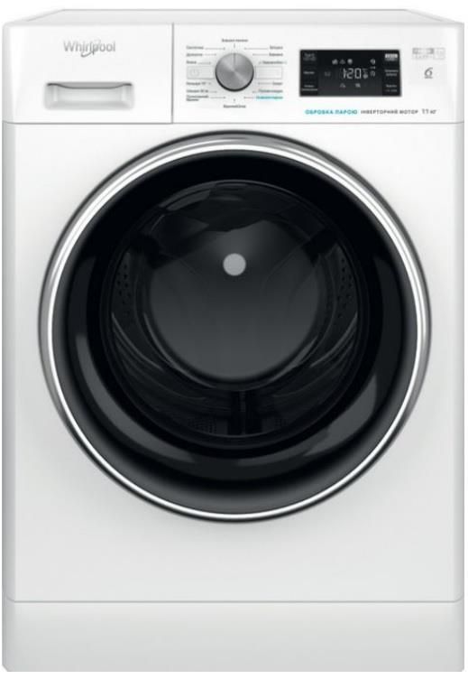 Пральна машина Whirlpool фронтальна, 11кг, 1400, A+++, 60см, дисплей, пара, інвертор, люк чорний, білий