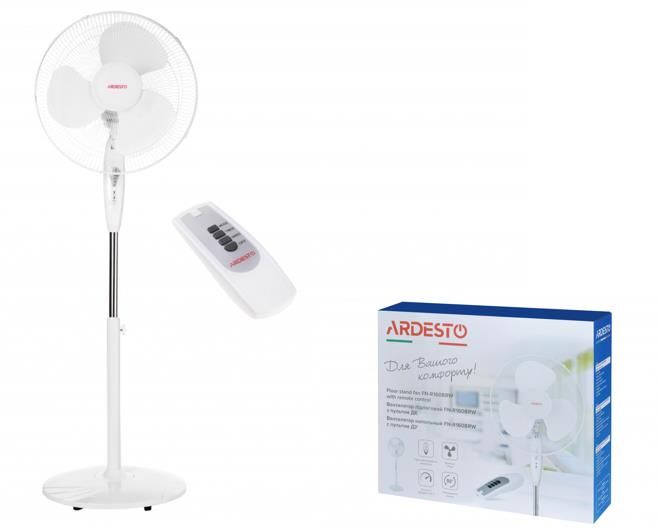 Вентилятор ARDESTO FN-R1608RW підлоговий, 40см, 45Вт, пульт ДК, опора кругла, білий
