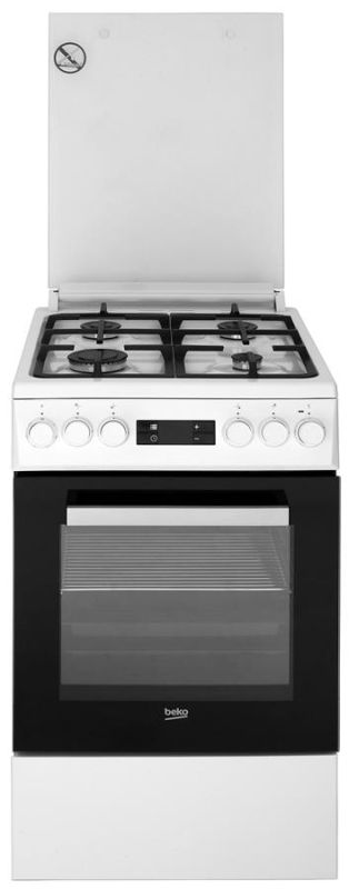 Плита Beko комбінована, 60л, 50x60см, дисплей, конвекція, чавун, білий
