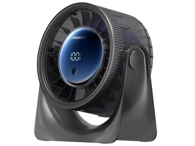 Вентилятор ARDESTO OneBreeze FT-M95B настільний, 12см, дисплей, акумулятор, USB-A Type-C, сірий
