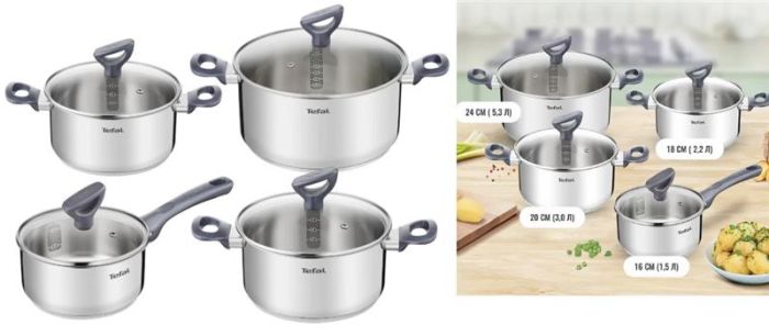Набір посуду Tefal Daily Cook, 8предметів, нержавіюча сталь, бакеліт, скло