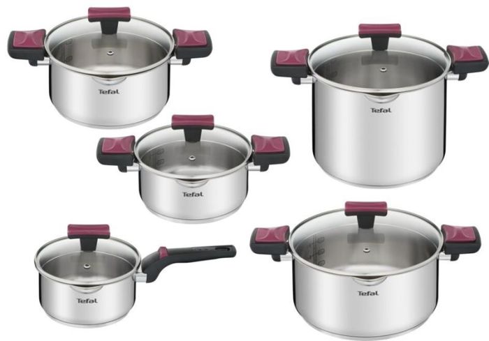 Набір посуду Tefal Cook&Clip, 10предметів, нержавіюча сталь,бакеліт, скло