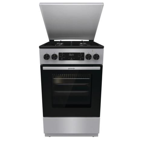 Плита Gorenje комбінована, 62л, 50x60см, метал. кришка, дисплей, емальовані реш, титан