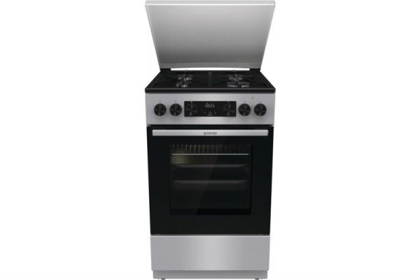 Плита Gorenje комбінована, 62л, 50x60см, метал. кришка, дисплей, емальовані реш, титан