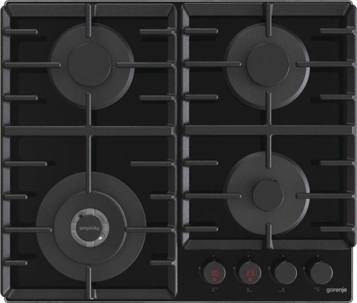 Варильна поверхня Gorenje газова на склі, 60см, чавун, чорний