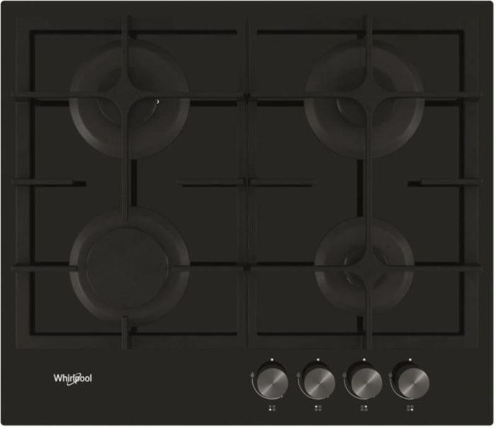 Варильна поверхня Whirlpool газова на склі, 60см, чавун, турбо-конфорка, чорний