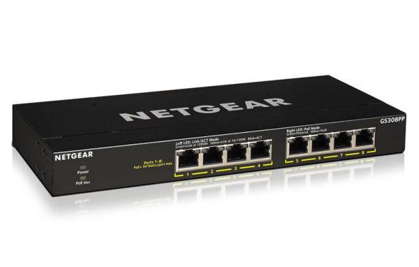 Комутатор NETGEAR GS308PP 8xGE PoE, 83Вт, Некерований