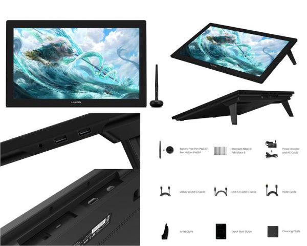 Графічний монітор Huion 23,8" Kamvas Pro 24,4K HDMI,DP,USB-C,DC,USB-A,чорний