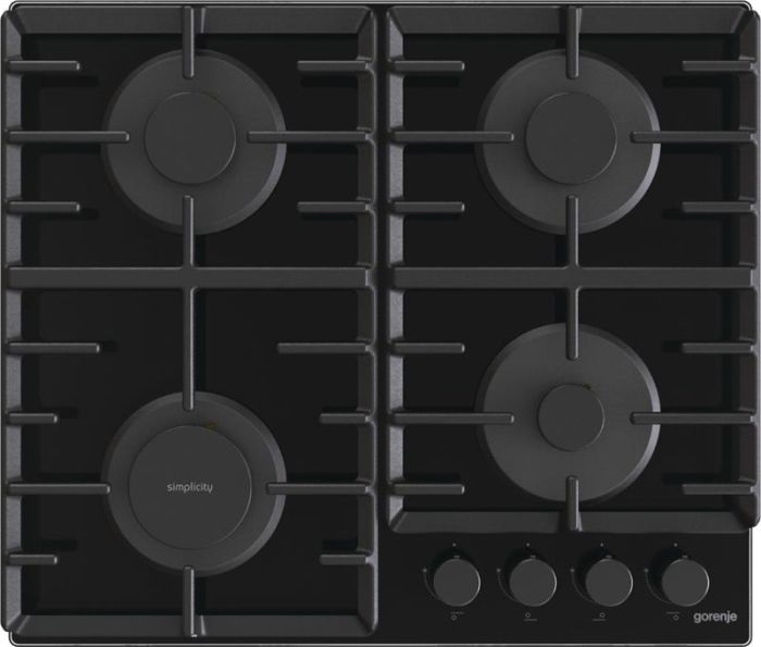 Варильна поверхня Gorenje газова на склі, 60см, чавун, чорний