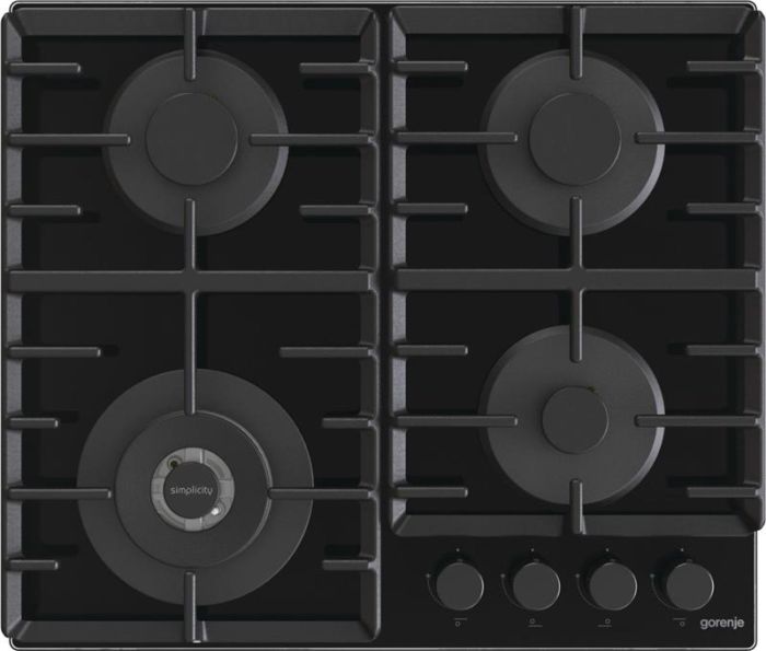 Варильна поверхня Gorenje газова на склі, 60см, чавун, чорний