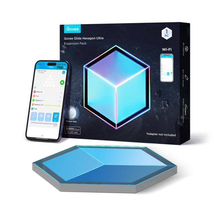 Настінний світильник Govee H106A Glide Hexagon Light Panels Ultra expansion pack, 1шт, RGBIC, WI-FI/Bluetooth, фіолетовий