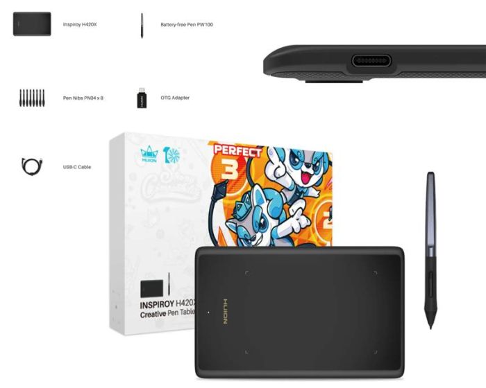 Графічний планшет Huion 4.17"x 2.6" H420X USB-C, чорний