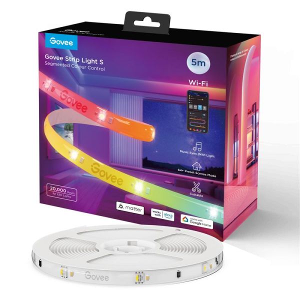 Стрічка світлодіодна розумна Govee H612A Strip Light S With Protective Coating, 5м, RGBICW, WI-FI/Bluetooth, білий