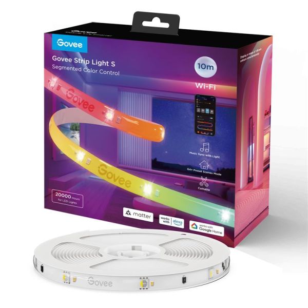 Стрічка світлодіодна розумна Govee H612C Strip Light S With Protective Coating, 10м, RGBICW, WI-FI/Bluetooth, білий
