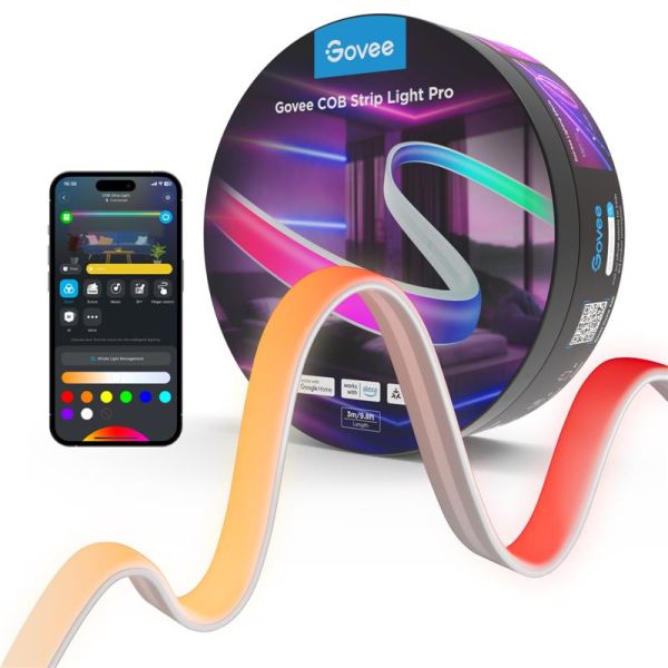 Стрічка світлодіодна розумна Govee H61E5 COB Strip Light Pro, 3м, RGBIC+W, WI-FI/Bluetooth, білий