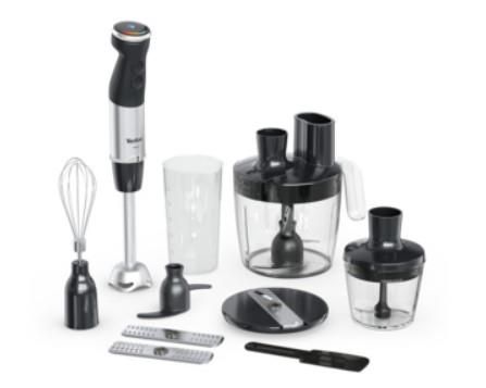 Блендер Tefal заглибний Quickchef+, 1000Вт, 4в1, чаша-800мл, чопер-500мл, кухонний комбайн 5в1, турборежим, сіро-чорний