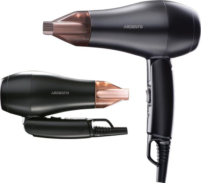 Фен ARDESTO HD-Y120T, дорожній, 1200Вт, складна ручка, 2 швидкості, 2 темп. режими, чорний