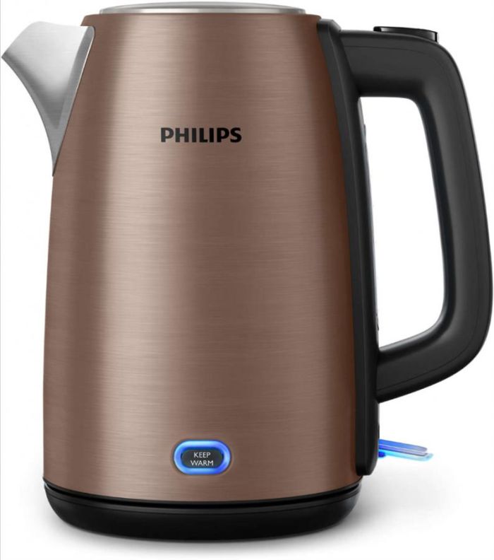 Електрочайник Philips Viva Collection 1.7л, метал, LED підсвітка, мідно-чорний